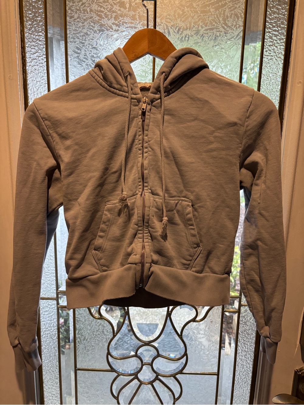 John Galt Taupe Cropped Zip Hoodie Jacket